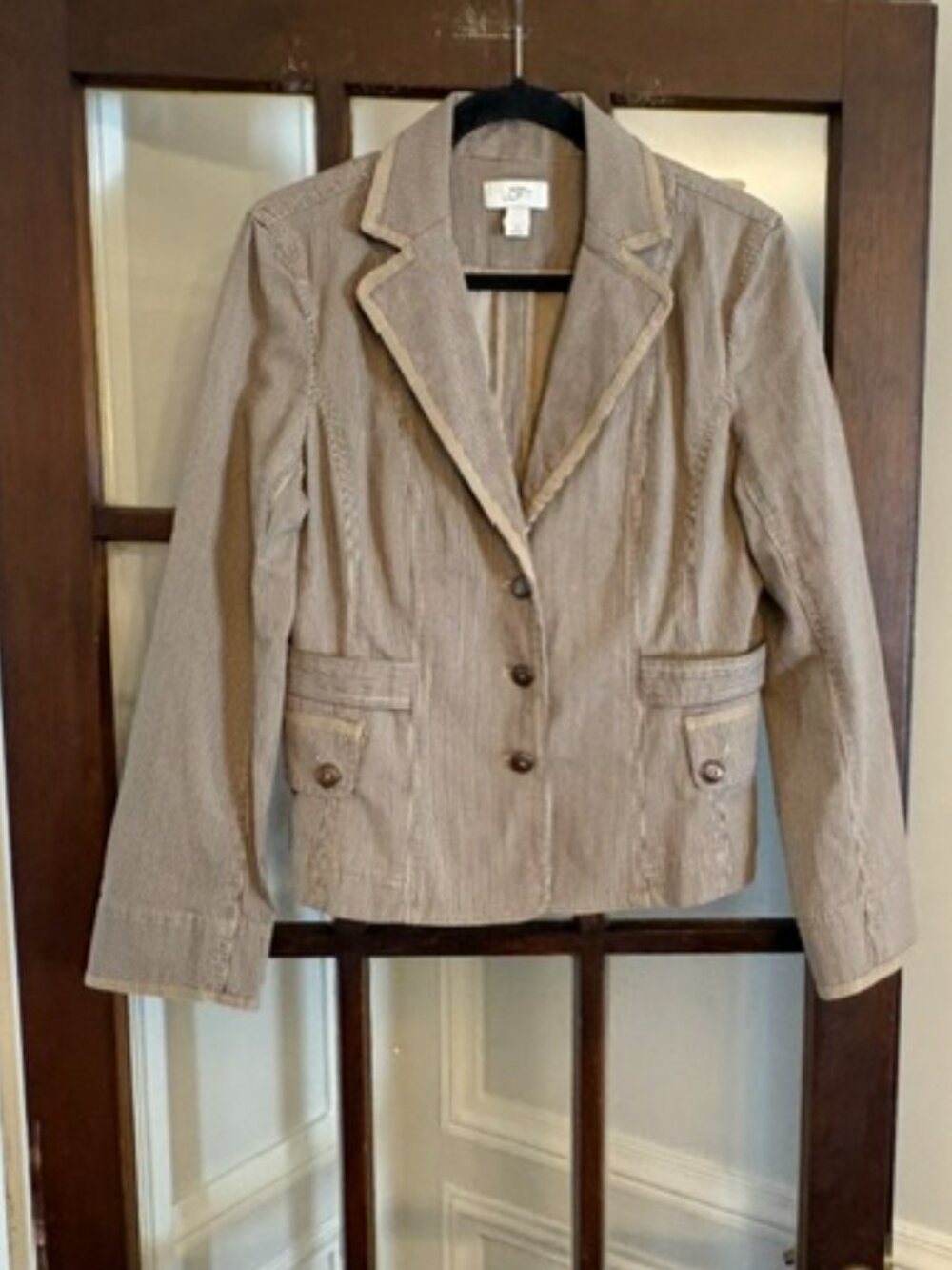 Loft Vintage Striped Khaki Blazer, Size 8